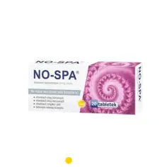 Opakowanie leku NO-SPA, 20 tabletek. Stosować zgodnie z zaleceniami, nie przekraczać maksymalnego dawkowania. Pomaga na bóle brzucha.