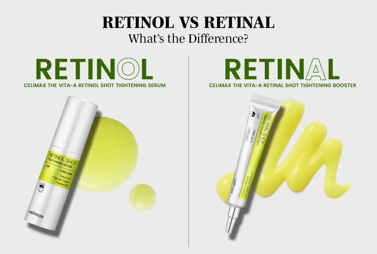 Porównanie produktów z retinolem i retinalem. Serum z retinolem i booster z retinalem od Celinax.