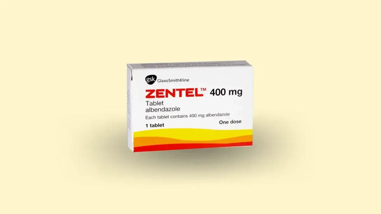 Opakowanie Zentel 400 mg, tabletka z albendazolem. Informacja o zentel dawkowanie: jedna tabletka to jedna dawka.